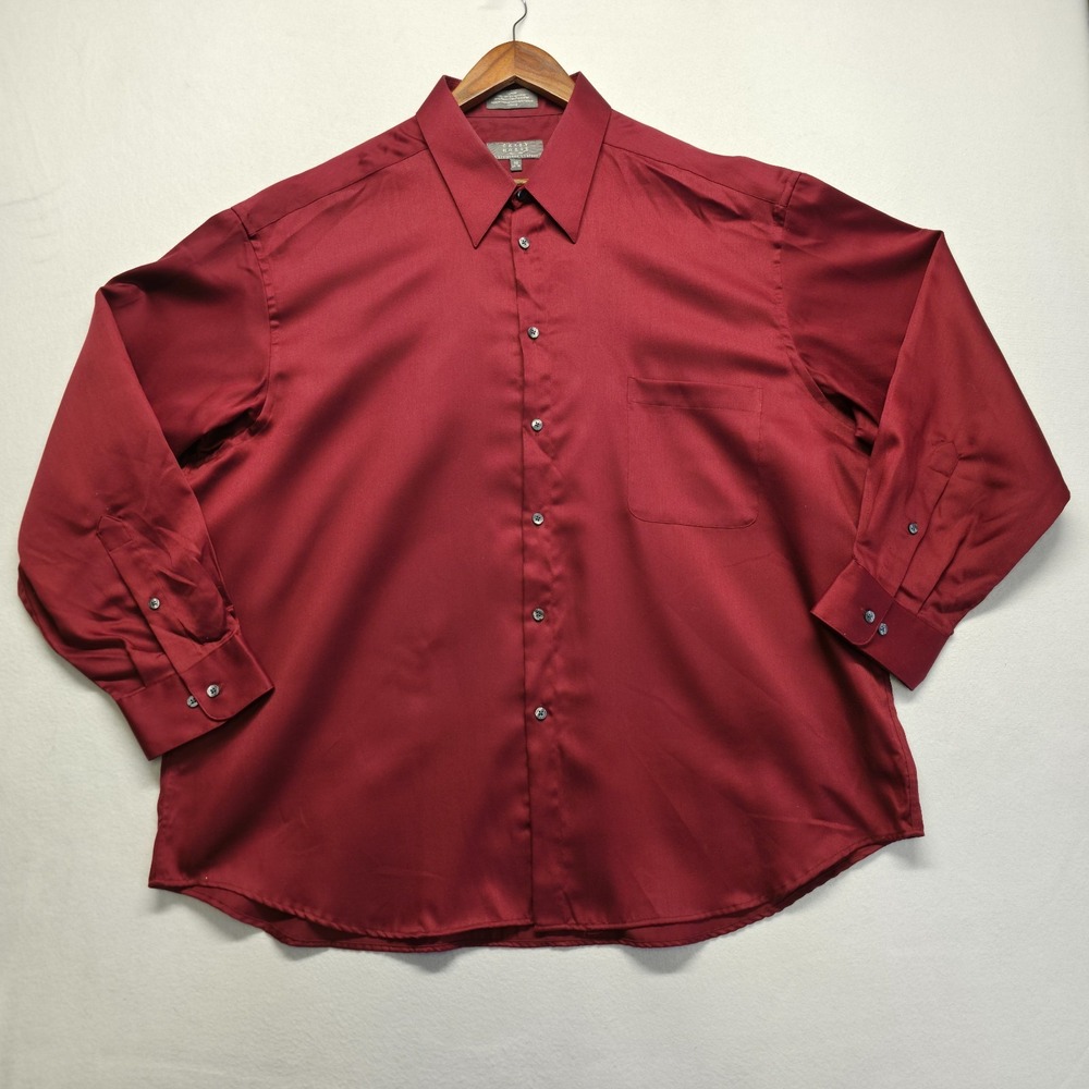Crazy Horse Men's Sateen Red Long Sleeve Button Up Dress Shirt Size 18-34/35